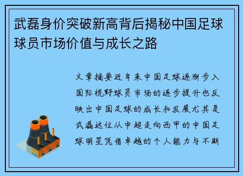 武磊身价突破新高背后揭秘中国足球球员市场价值与成长之路